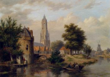 Bartholomeus Johannes Van Hove : View Of A Riverside Dutch Town